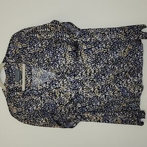 Anthropologie Womens Blue Button Up Short Sleeve Blouse Size Large Mob Wife